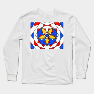 Star Quilt Composition in Red, Blue and Gold Long Sleeve T-Shirt